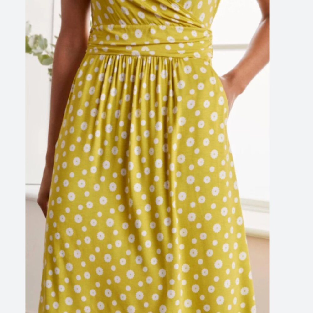 Boden Yellow Polka Dot Midi Dress - Picture 3 of 8